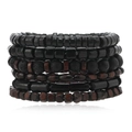 Set di bracciali vintage da uomo con perline di legno e pietra lavica nera - Nero