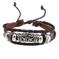Détail du bracelet multicouche en cuir marron avec breloques totem en alliage argent - Style de Motif de Bras Fleuri / Marron