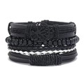 Dettaglio del set di bracciali multistrato in pelle con ciondolo albero della vita - Nero & Bianco