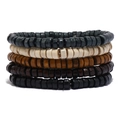 Five-piece set of multilayered wooden bead bracelets in black, beige, and brown tones - Multicolor