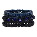 Set di cinque bracciali da uomo con perle di legno blu e pietre laviche con malocchio - Stile con Perline / Blu