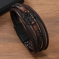 Mehrlagiges geflochtenes Lederarmband für Herren mit Lebensbaum und Magnetverschluss - Braun