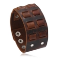 Bracciale largo vintage in vera pelle marrone da uomo con fibbia in metallo argentato - Marrone