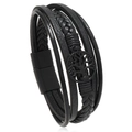 Multi-layer black leather braided bracelet for men featuring a tree of life charm and magnetic clasp - Tree of Life Black