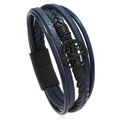 Dettaglio del bracciale multistrato in pelle con ciondolo Albero della Vita e chiusura magnetica - Albero della Vita Blu Scuro