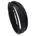 Dettaglio del bracciale in pelle nera intrecciata con motivo a croce e chiusura magnetica - Pelle Nera Fibbia Nera