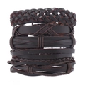 Mehrlagiges handgewebtes Lederarmband-Set für Herren in Dunkelbraun mit Kreuzanhängern - Braun