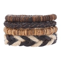 Set retrò multistrato con perle di cocco e bracciali in pelle intrecciata per uomo - Multicolore