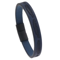 Macro shot of dark blue leather bracelet with feather texture and black magnetic clasp - Navy Blue