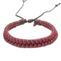 Detail of red and brown handmade braided wax rope bracelet with adjustable sliding knot - Red And Brown Spiral Style (05)