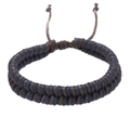 Detail of handmade dual-strand woven bracelet in blue and brown with adjustable slide knot - Dark Blue Brown Style (06)