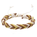 Dettaglio del braccialetto in cotone intrecciato bianco, marrone e giallo con nodi regolabili - Stile Giallo Marrone Bianco (05)