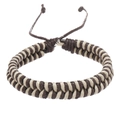 Macro detail of hand-woven dual-strand cord bracelet with adjustable sliding knot closure - Dark Brown Beige Style (07)
