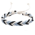 Close-up of tricolor braided cotton bracelet with adjustable knotted sliding closure - Black Blue White Style (04)