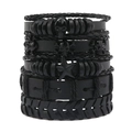 Set di bracciali multistrato in pelle nera da uomo con ciondoli a teschio e stelle - Nero