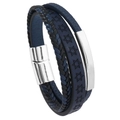 Pulsera de cuero trenzado multicapa para hombre con estrella de David y cierre magnético - Azul marino