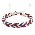 Detail of red, blue, and white braided cotton bracelet with adjustable knotted closure - Red Blue White Style (03)