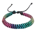 Close-up of double-strand woven bracelet with colorful nylon cords and adjustable knot - Neon Multicolor Style (01)