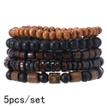 Vintage 5pcs set of men's multilayered wooden bead bracelets in mixed brown and black colors - Mixed Color Style