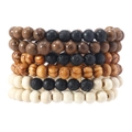 Men's 6-piece vintage multilayer bracelet set with wood beads and black lava stone - 6-Piece Set / Multicolor