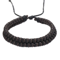 Detail of handmade dual-color braided bracelet with adjustable black and brown cord knots - Black Brown Layered Style (09)