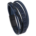 Men's vintage braided leather bracelet with Star of David and magnetic steel buckle - Blue
