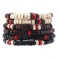 Set braccialetti da uomo in legno fatti a mano con perle colorate in stile etnico - Multicolore