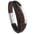 Pulsera multicapa de cuero para hombre con estrellas hexagonales y cierre magnético plata - Marrón