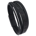 Men's black multi-layer braided leather bracelet with hexagram pattern and magnetic clasp - Black