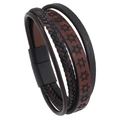 Men's retro braided leather bracelet with star motif and black magnetic clasp - Brown
