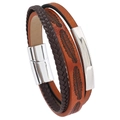 Pulsera multicapa de cuero para hombre con diseño de pluma y cierre magnético de metal - Naranja