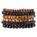 Set of six vintage wooden beaded bracelets for men in mixed brown and black natural wood tones - Mixed Colors (6-piece Set)