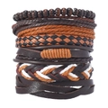 Men's bohemian multilayer braided leather bracelet set with retro wood beads - Brown