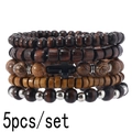Set di 5 bracciali vintage da uomo in perline di legno con ciondolo a croce - Marrone