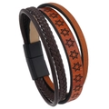 Men's multi-layer leather bracelet with star pattern and black magnetic clasp - Orange