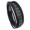 Men's retro braided leather bracelet with hexagram pattern and black magnetic clasp - Gray