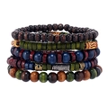 Set di bracciali multistrato in perline di legno stile etnico in toni naturali - Multicolore
