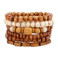 Bohemian multilayer wooden beaded bracelet set with lava stones in earthy warm tones - Multicolor