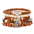 Multilayer bohemian wood bead bracelet set with silver alloy butterfly and elephant charms - Butterfly And Elephant Charm Style / Multicolor