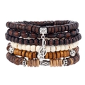 Multilayer beaded bracelet set with wood beads, coconut shell, and silver musical note charm - Multicolor