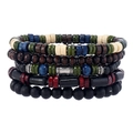 Set bracciale da uomo multistrato in perline di legno dallo stile etnico vintage - Multicolore