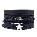 5-teiliges schwarzes Lederarmband-Set für Herren mit Sternanhängern und Flechtbändern - Schwarz