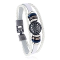 Vintage mehrlagiges geflochtenes weißes Lederarmband mit einem Metall Sonnenblumen Anhänger - Weiß