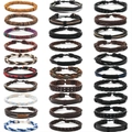 Etnische lederen armbanden set voor heren met vintage kralen en handgevlochten ontwerpen - Leer / Meerkleurig