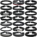 Herren Armband-Set in Schwarz mit geflochtenem Leder, Perlen und Alloy-Anhängern - Mehrlagiges Sortiment