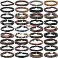 36-piece vintage braided leather and wood bead bracelet set for men and women - Mixed Colors