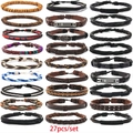 Set di 27 braccialetti in pelle intrecciata retrò con ciondoli croce e albero della vita - Multicolore