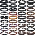 Set of 36 vintage men's bracelets featuring braided leather, beads and ethnic patterns - Multicolor