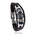 Bracciale multistrato in pelle intrecciata da uomo con ciondolo a sole vintage - Marrone