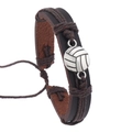 Bracciale retrò con ciondolo pallavolo in pelle intrecciata marrone scuro da uomo - Marrone